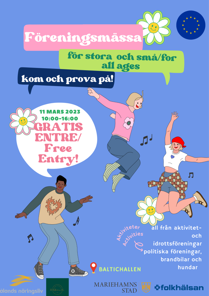 Affisch om föreningsmässan 11 mars på Baltichallen